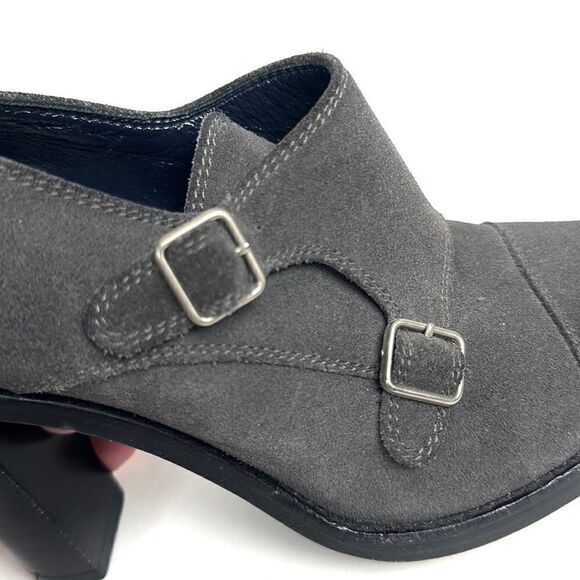 Brooks Brothers Charcoal Gray Suede Monk Strap Heels Booties made in Italy 6,5 - Picture 3 of 15